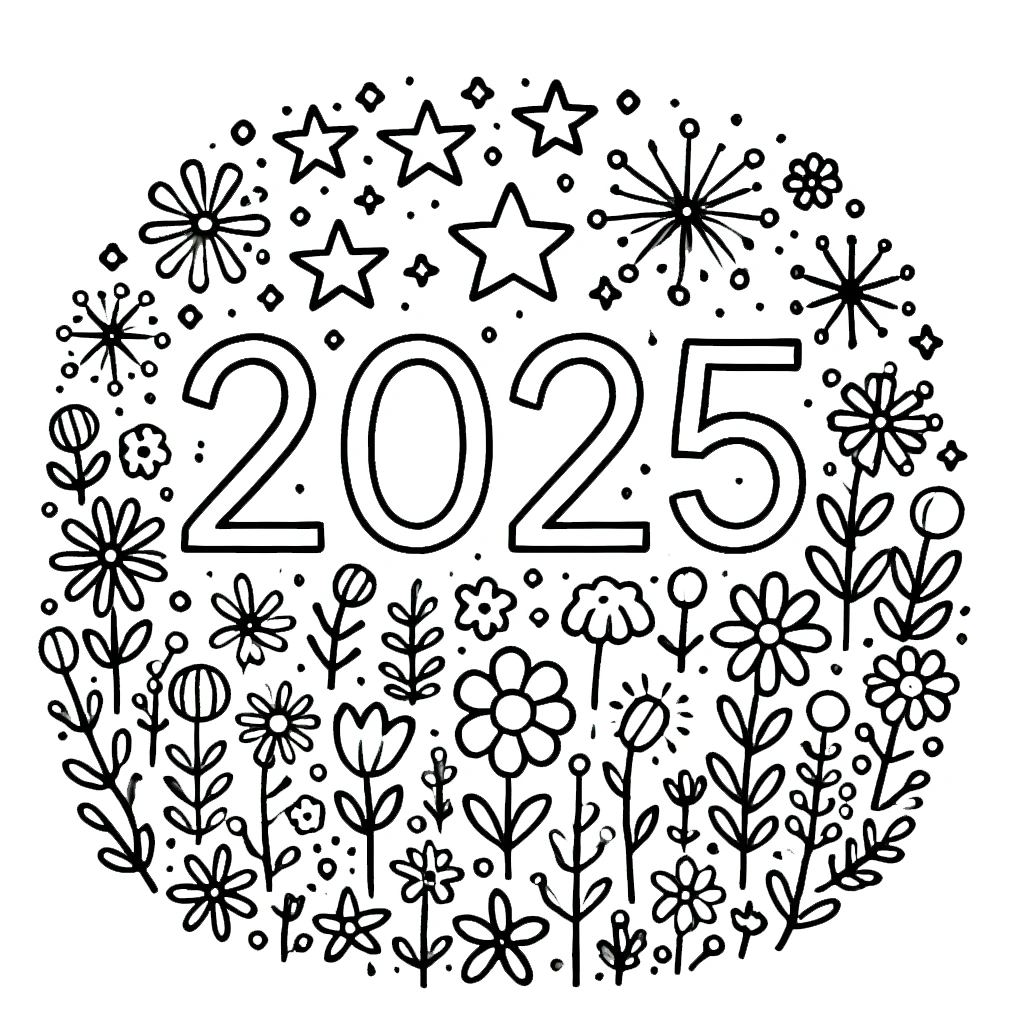 coloriage Nouvel An 2025 à imprimer 1