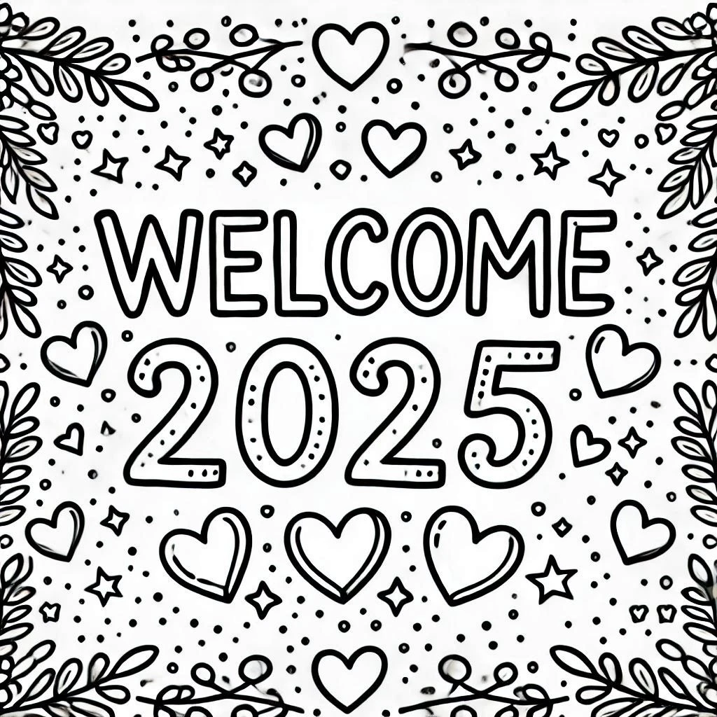 image pour coloriage Nouvel An 2025 enfant