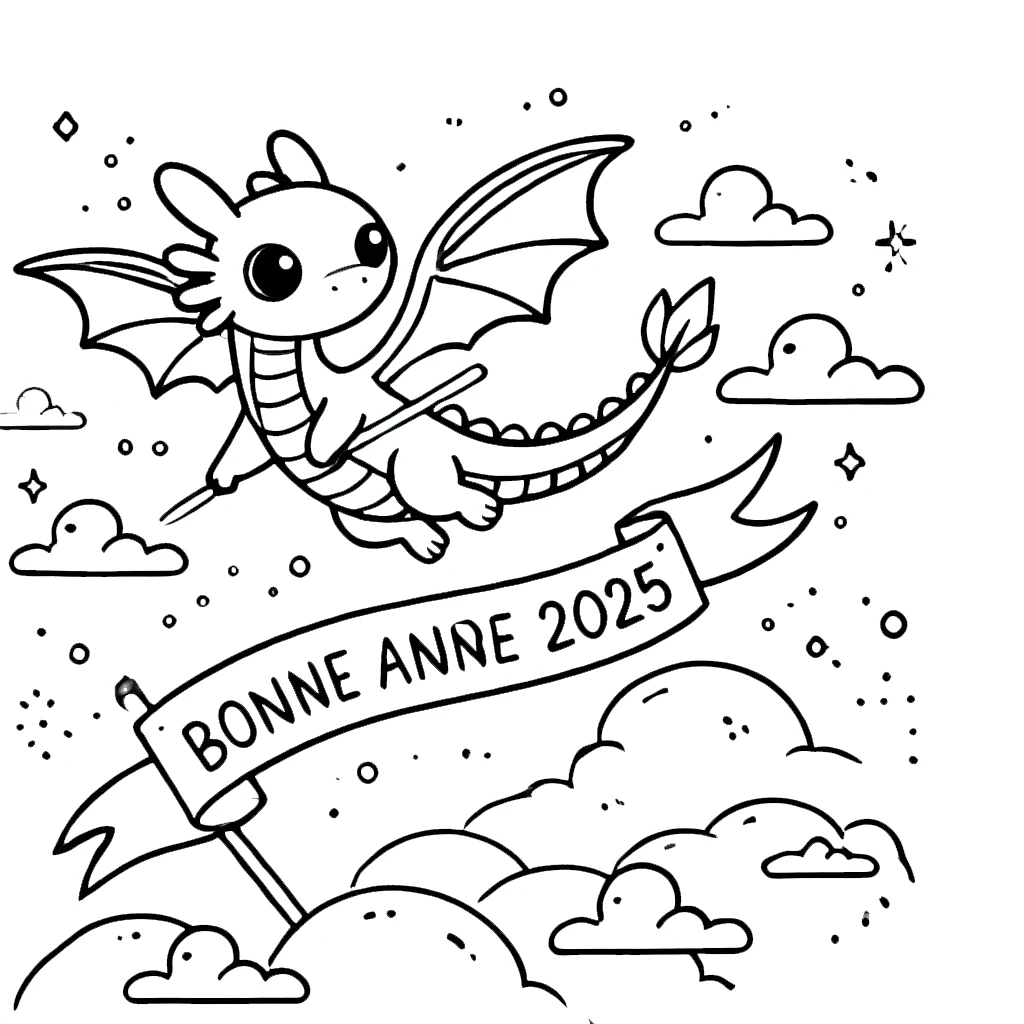 coloriage Nouvel An 2025 pour enfants a imprimer gratuit