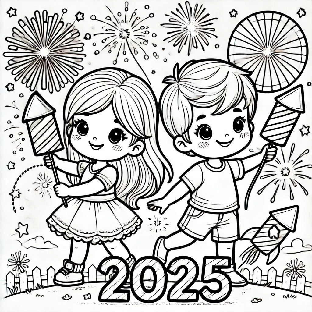 coloriage Nouvel An 2025 de pour enfants