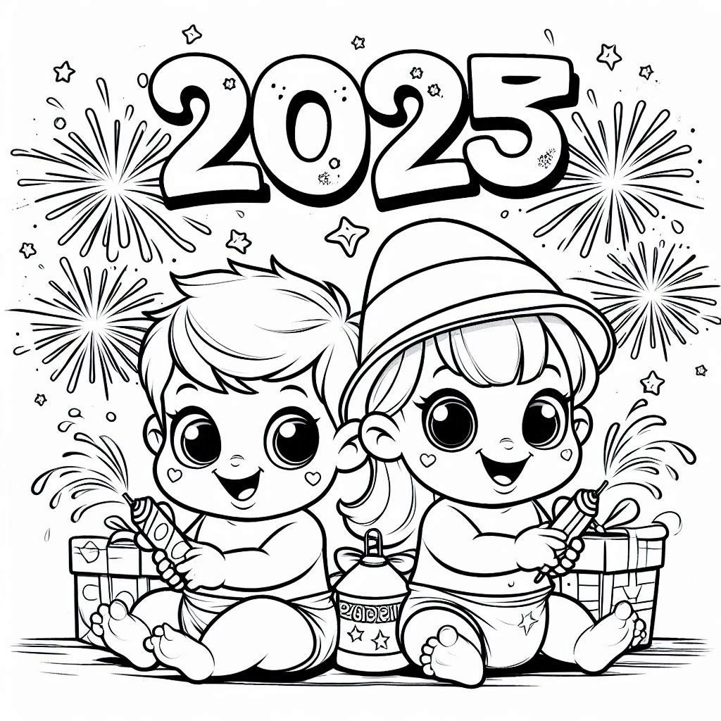 coloriage Nouvel An 2025 à imprimer pour enfant de 8 ans