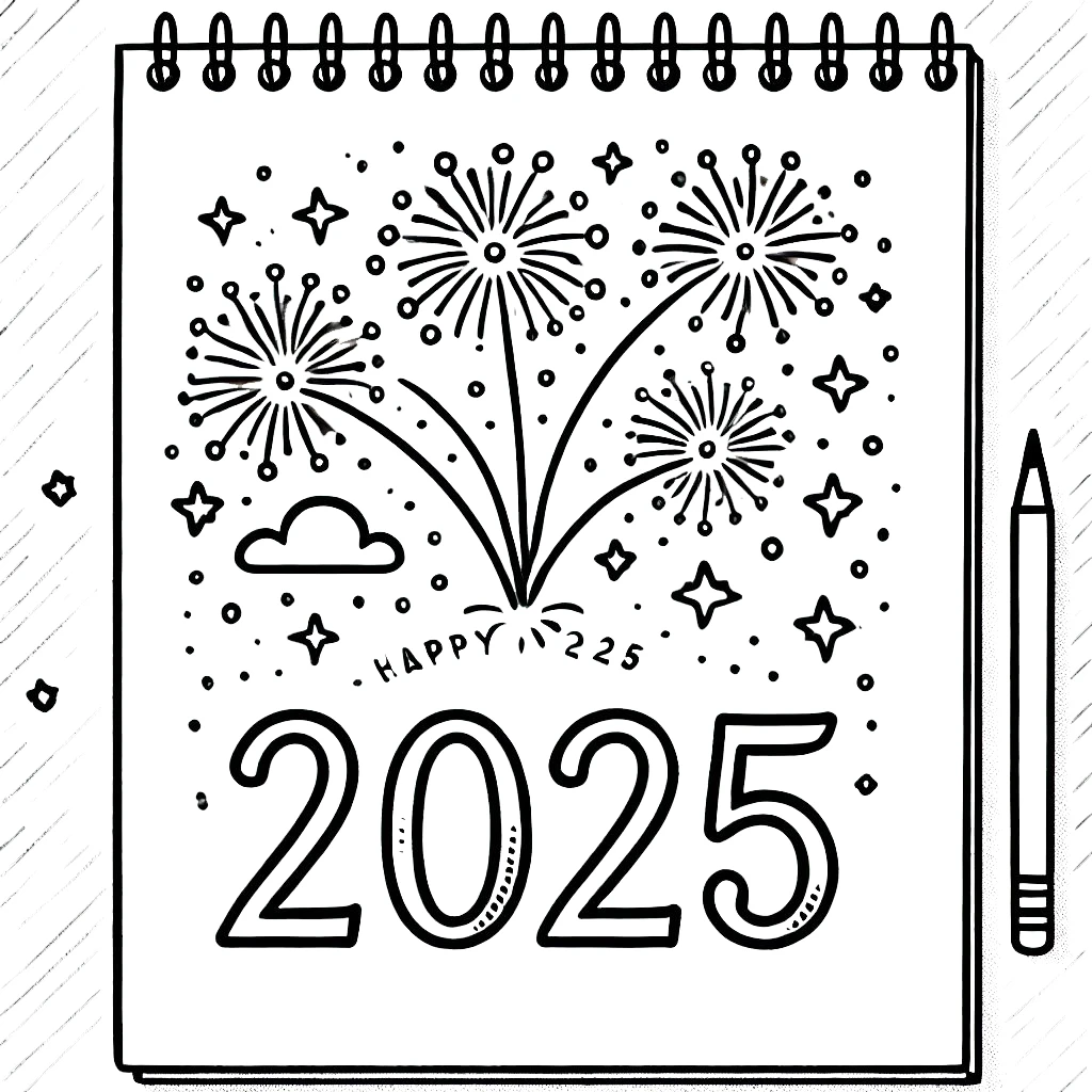 coloriage Nouvel An 2025 pour enfant à imprimer