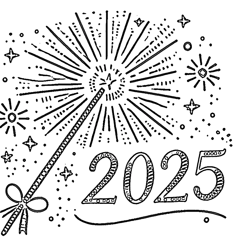 image pour coloriage Nouvel An 2025 enfant 1