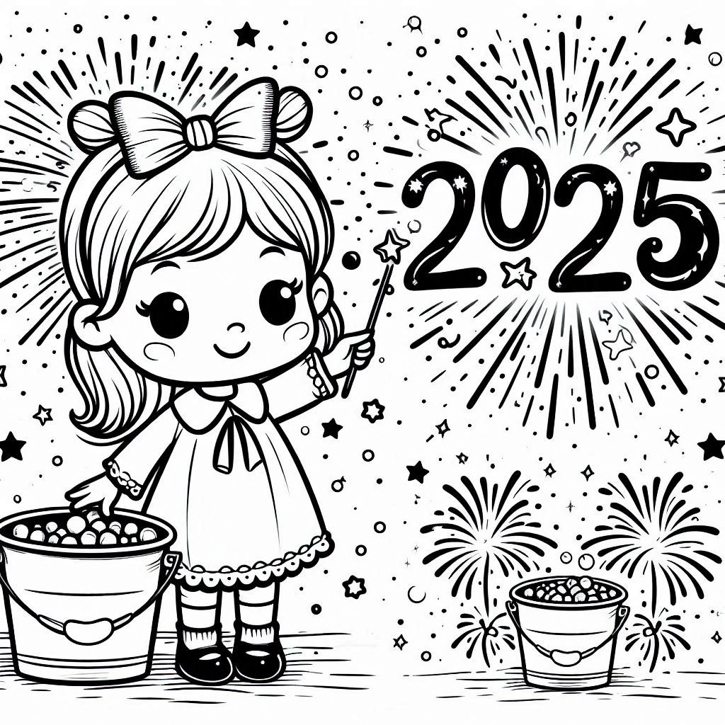 coloriage Nouvel An 2025 à imprimer gratuit 1