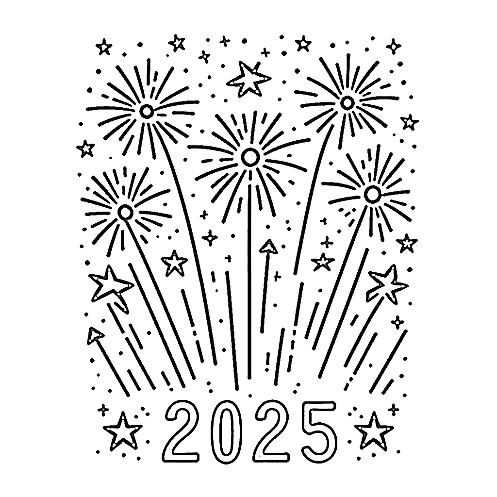 coloriage Nouvel An 2025 à imprimer pdf gratuit 1