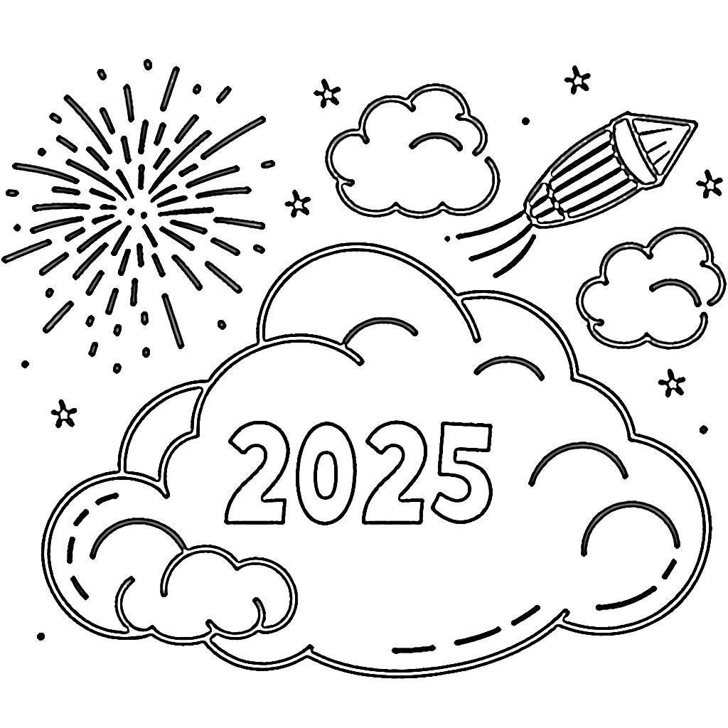 coloriage Nouvel An 2025 à imprimer gratuit