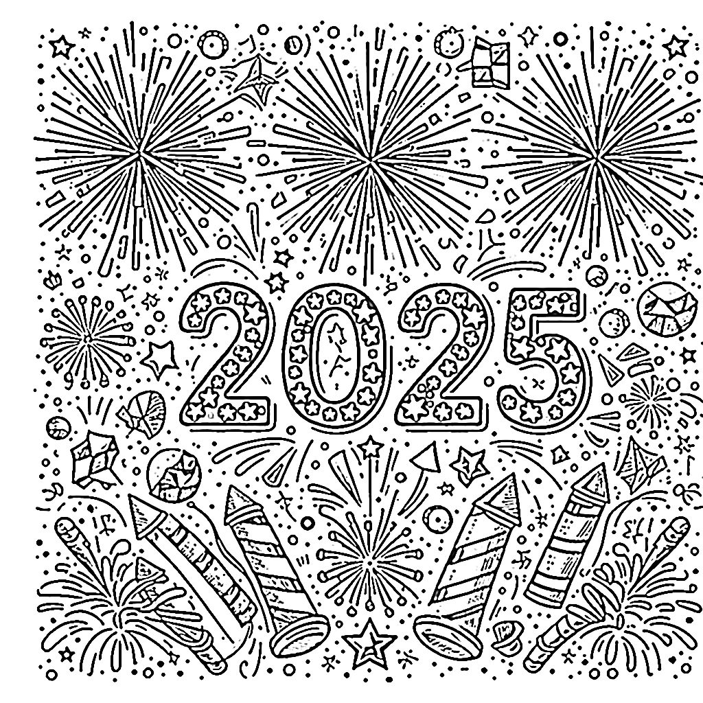 coloriage Nouvel An 2025 à imprimer