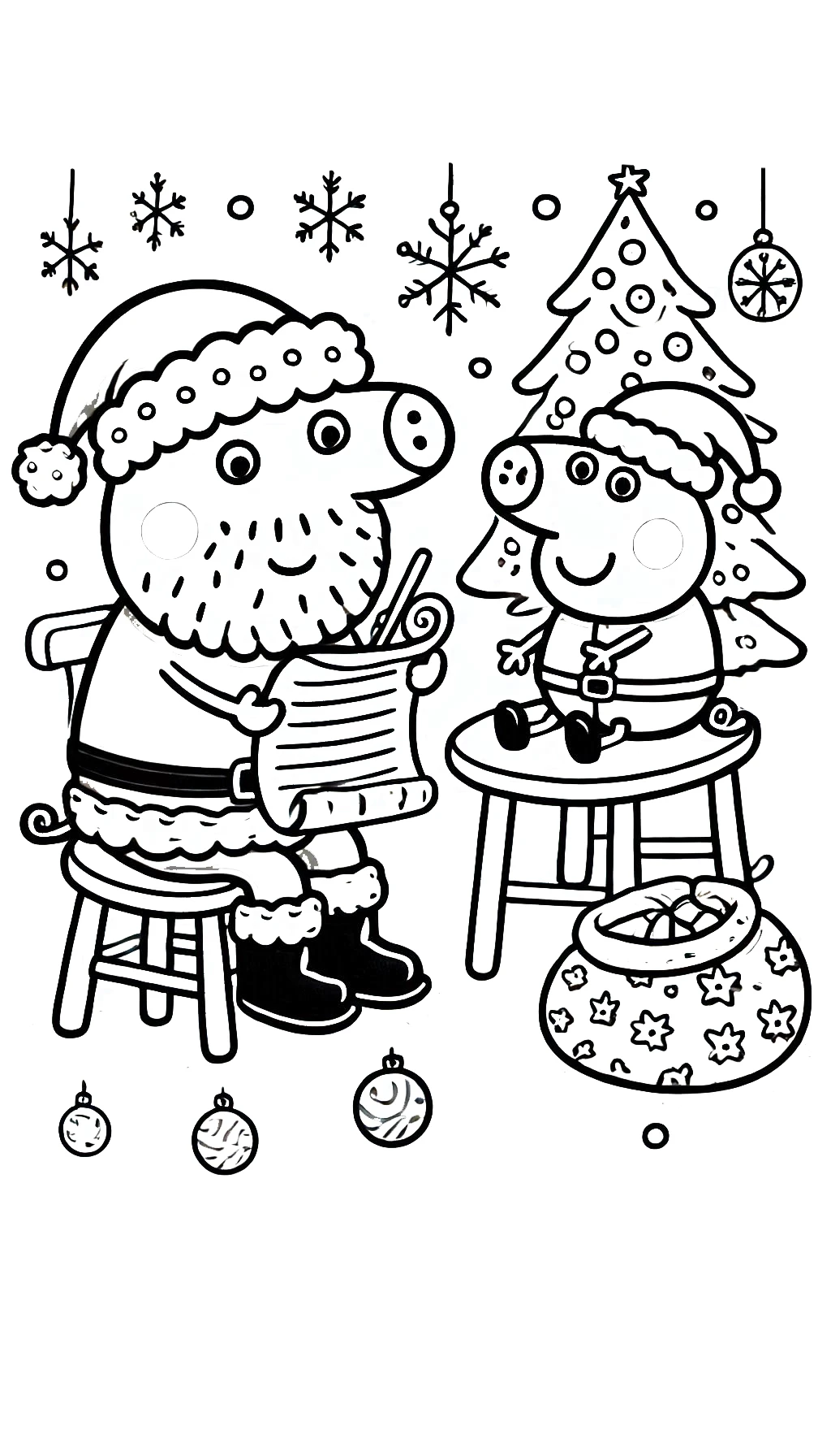 coloriage Peppa Pig Noël et découpage à imprimer