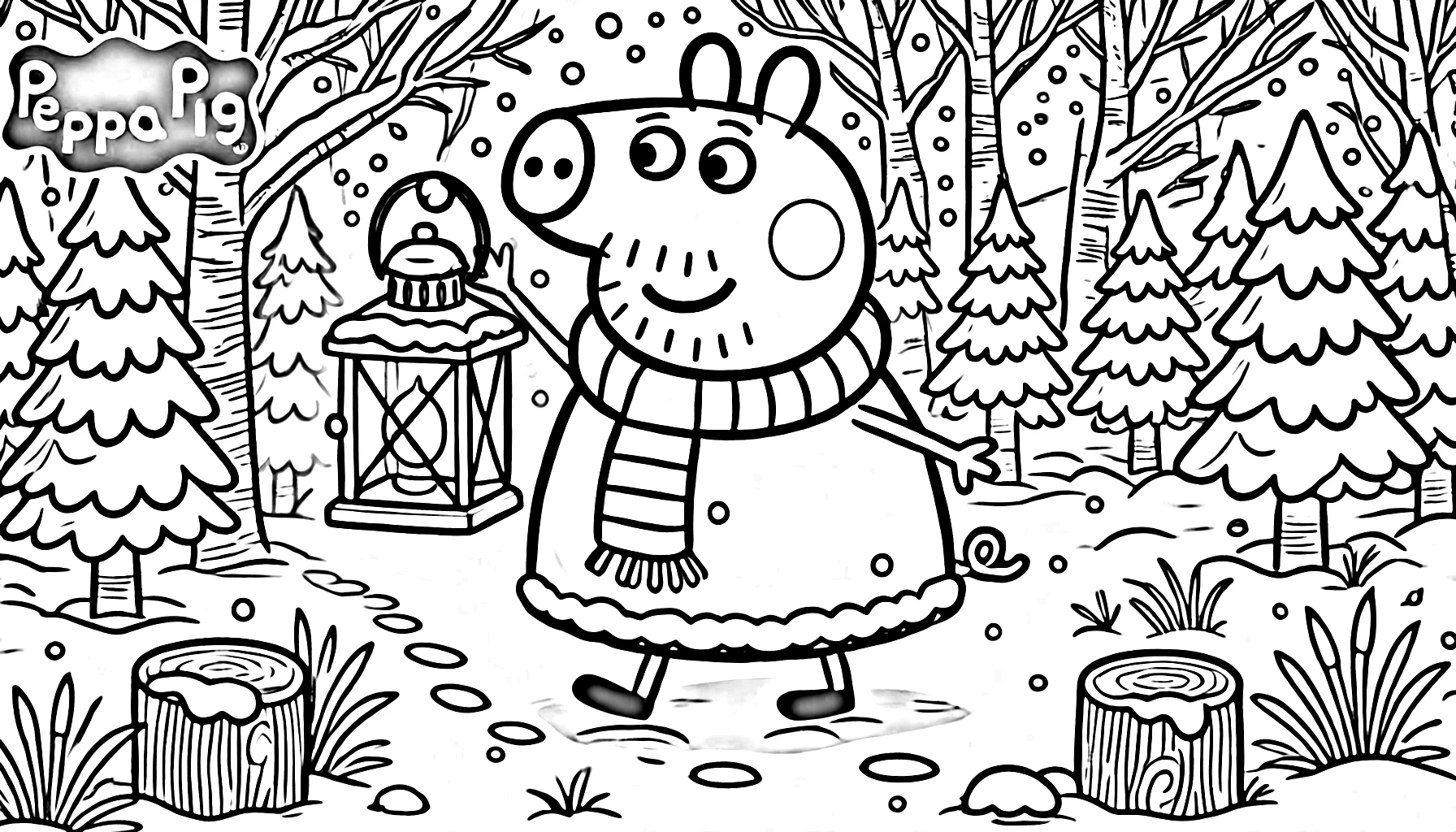 coloriage Peppa Pig Noël à imprimer pour enfant de 4 ans