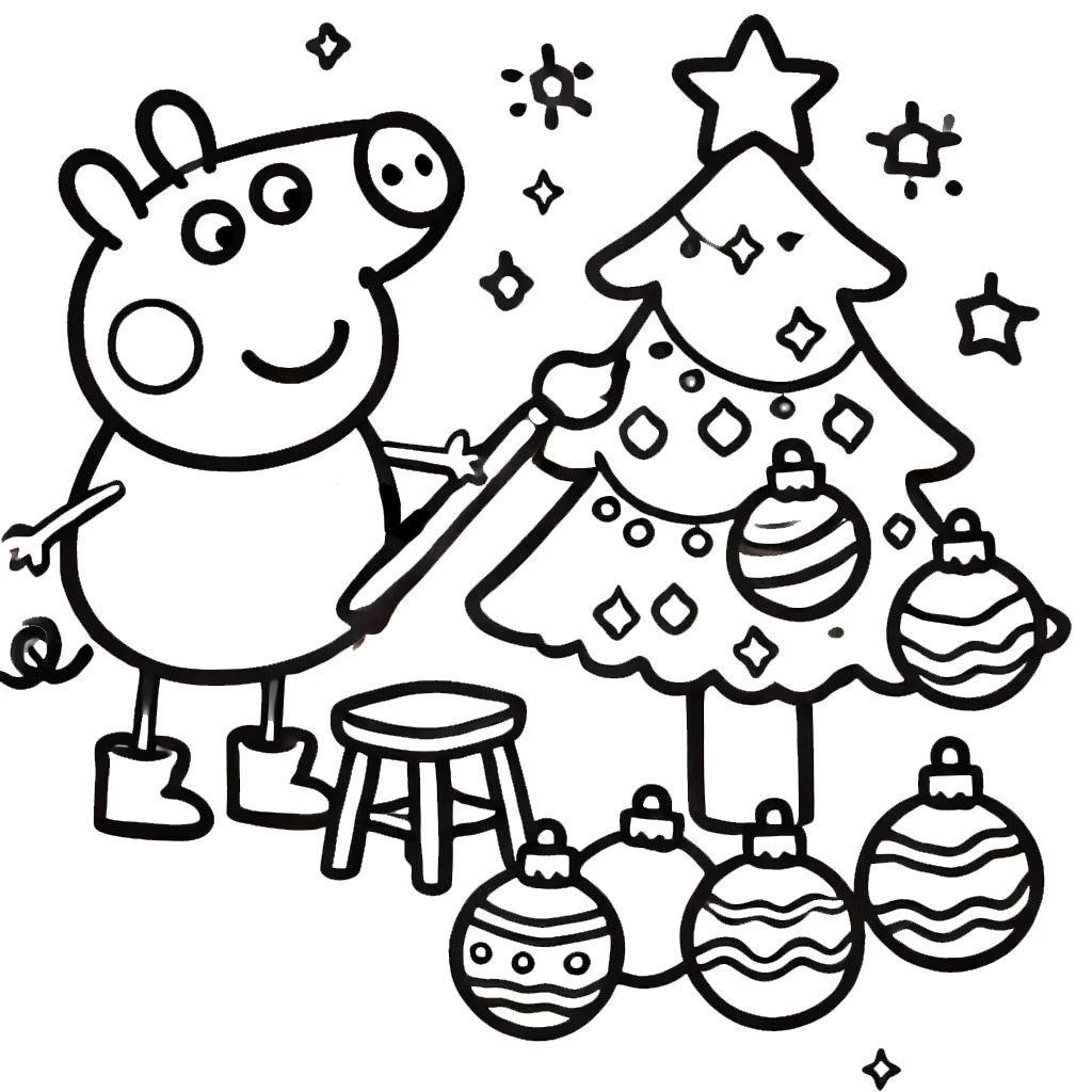 coloriage Peppa Pig Noël à imprimer pour enfant de 3 ans