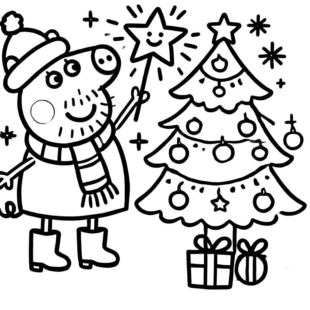 coloriage Peppa Pig Noël à imprimer pour enfant de 10 ans