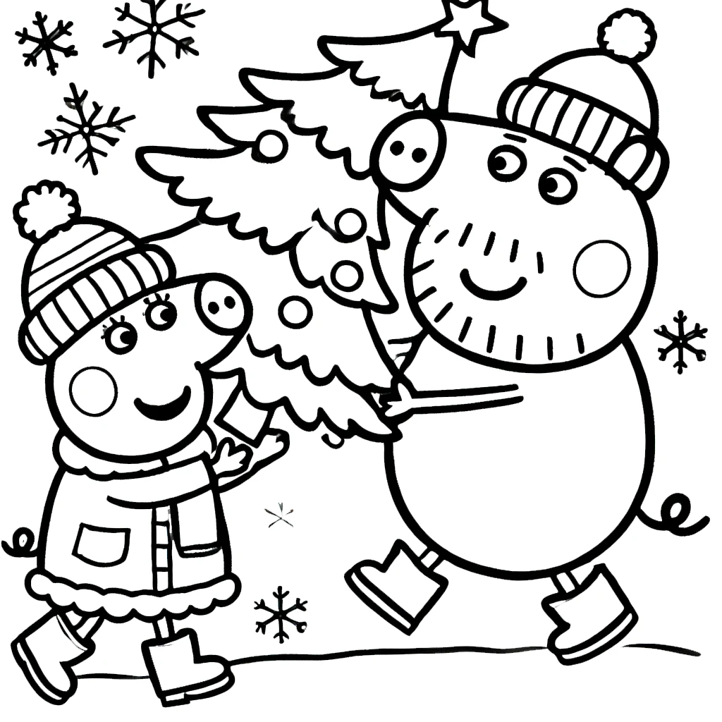 coloriage Peppa Pig Noël pour enfant à imprimer 2