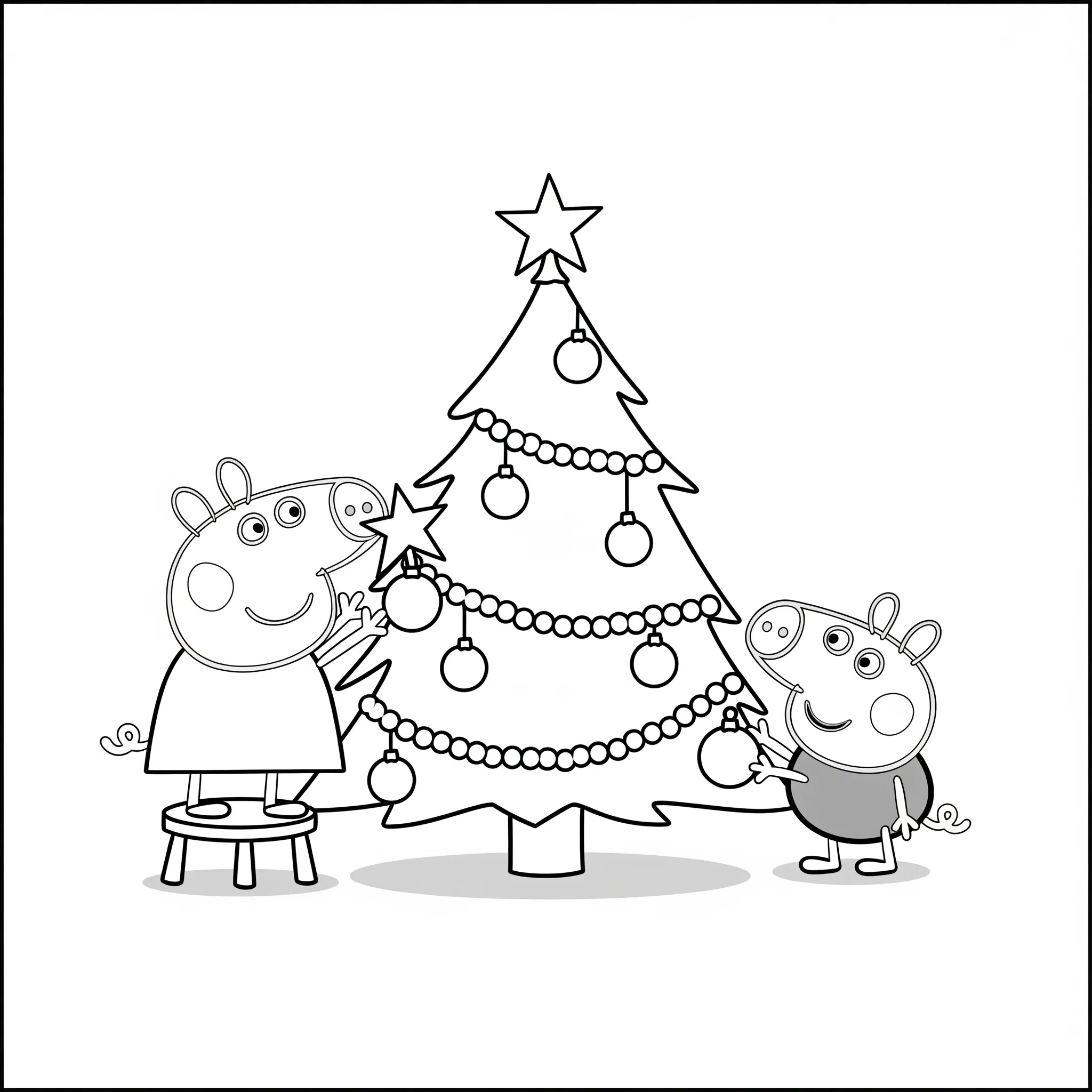 coloriage Peppa et George décorent le sapin pour enfant de 10 ans