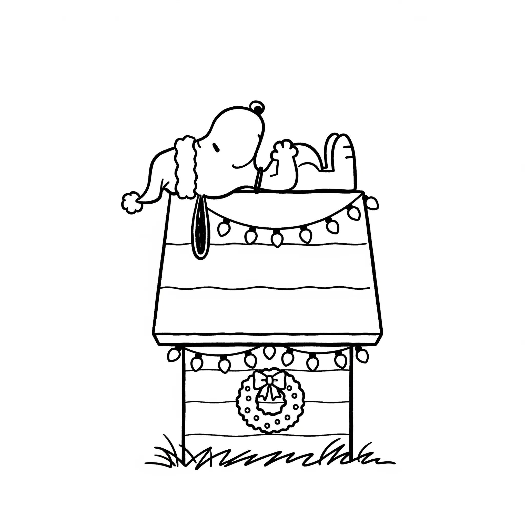 coloriage Snoopy sur sa niche de Noël educatif pour enfant