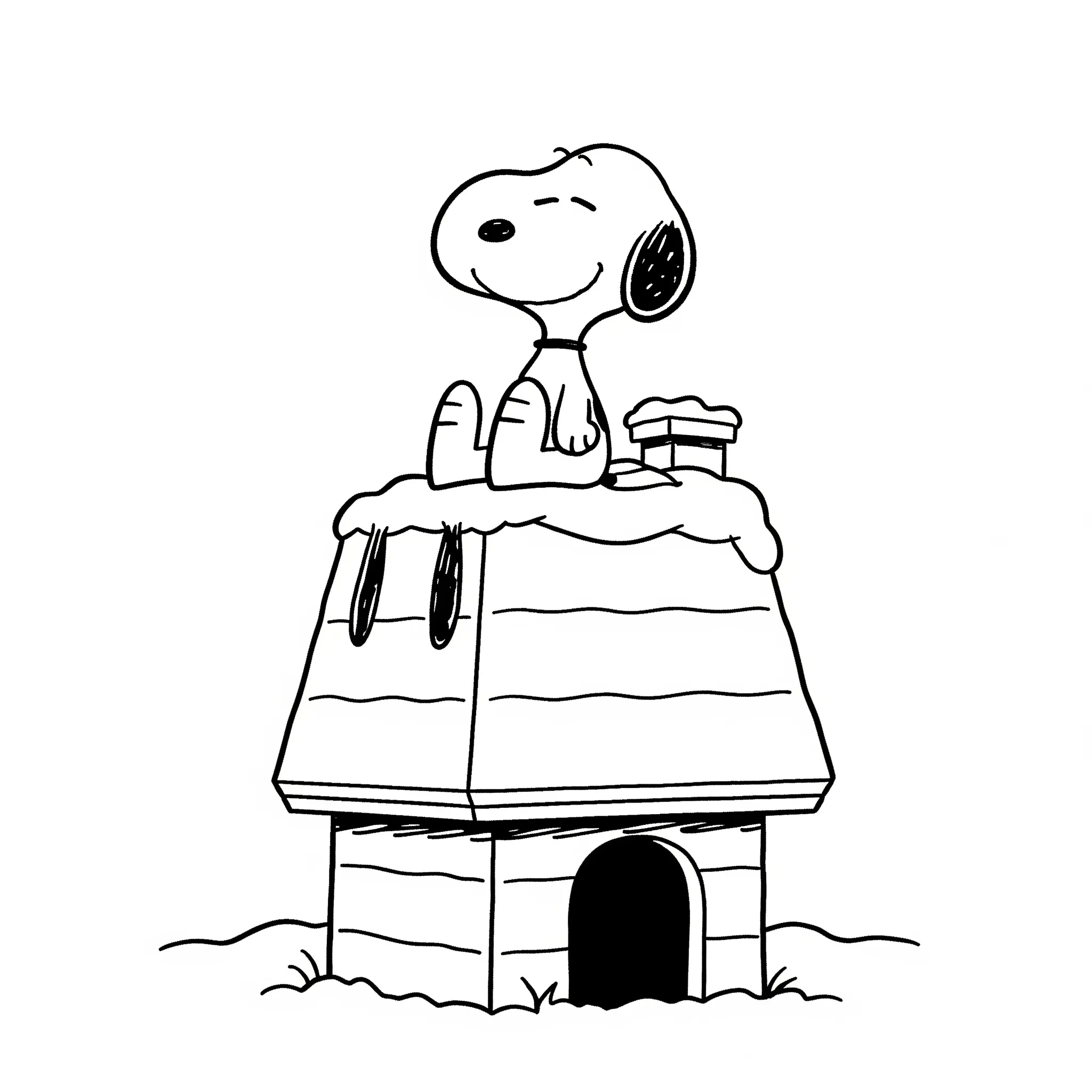 coloriage Snoopy sur sa niche enneigée pour enfant de 10 ans