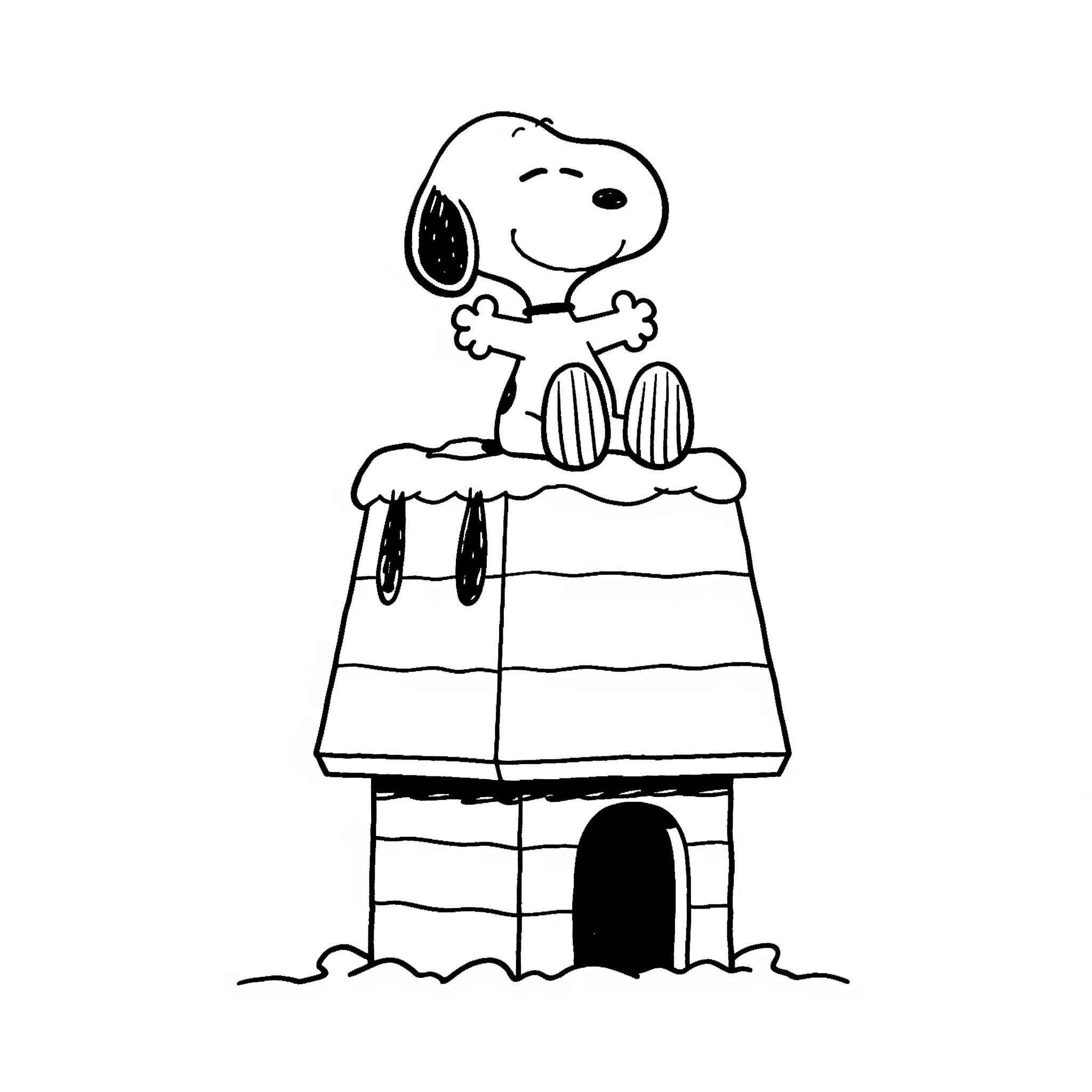 coloriage Snoopy sur sa niche enneigée a imprimer gratuit