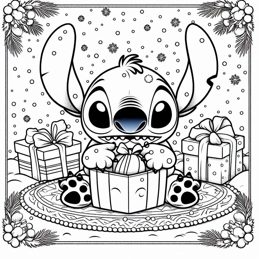 imprimer coloriage Stitch Noël gratuit