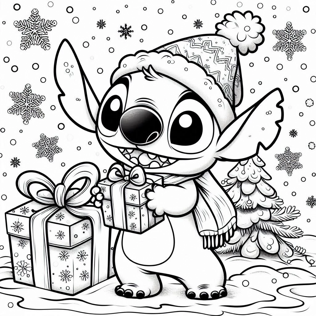 coloriage Stitch Noël a imprimer gratuit