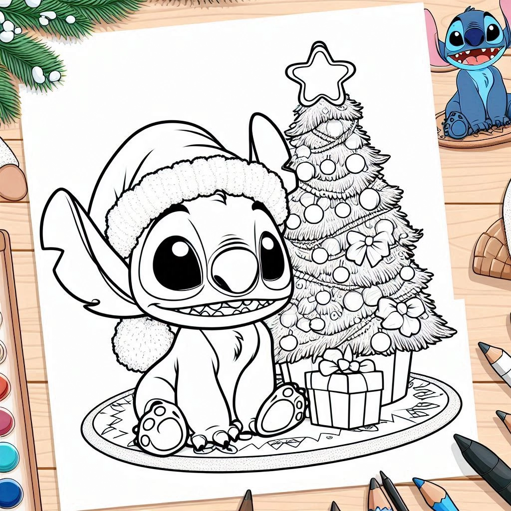 télécharger coloriage Stitch Noël gratuit