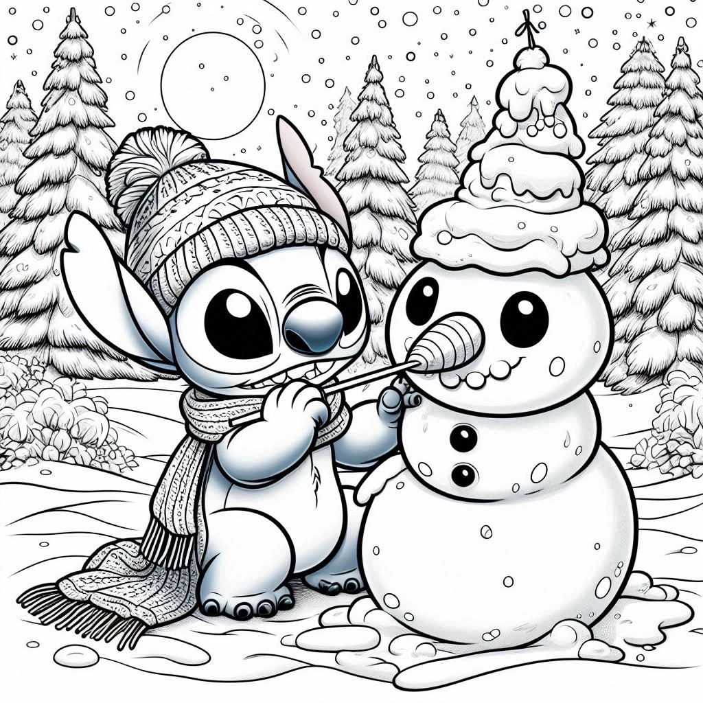 coloriage Stitch Noël à imprimer pour enfant de 4 ans