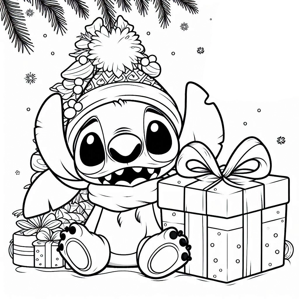 coloriage Stitch Noël pour enfant de 7 ans