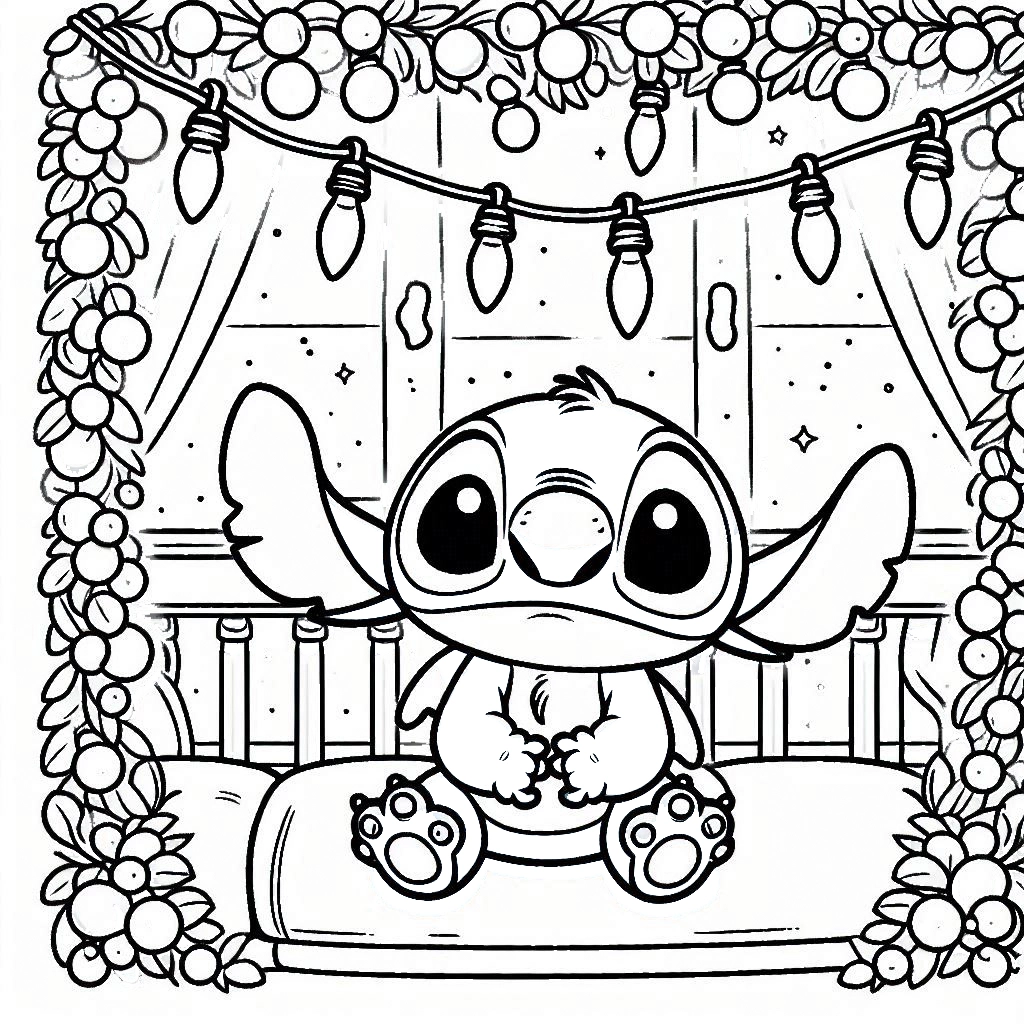 coloriage Stitch Noël et découpage à imprimer 1