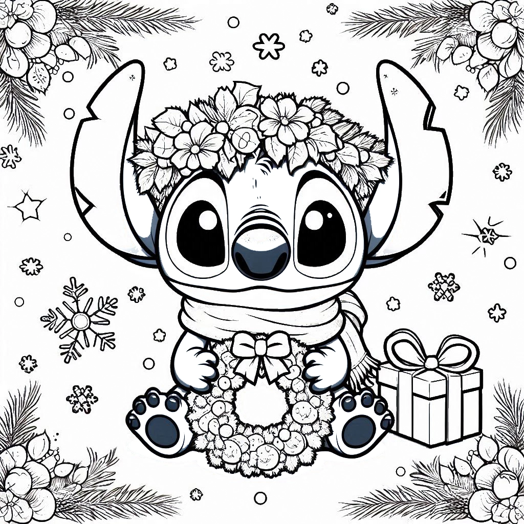 coloriage Stitch Noël à imprimer pour enfant de 2 ans