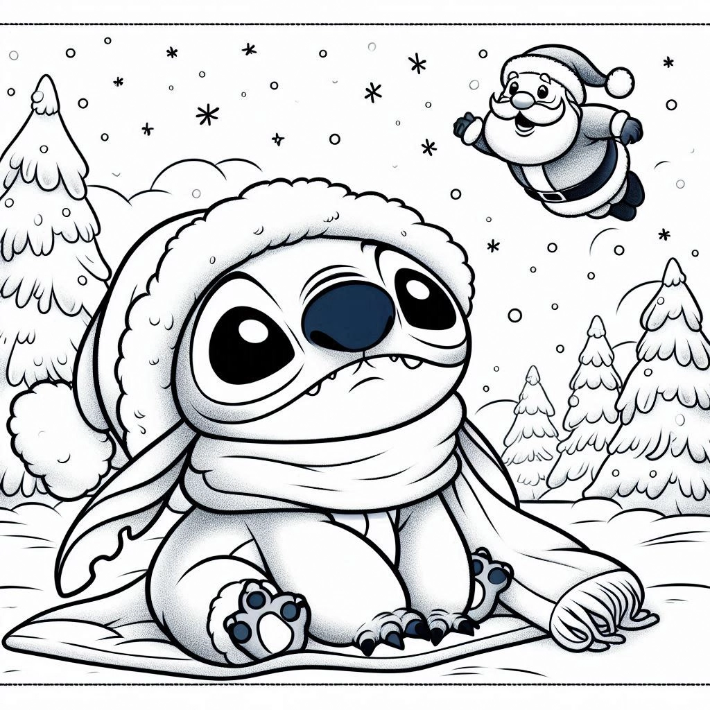 coloriage Stitch Noël à imprimer pour enfant de 12 ans