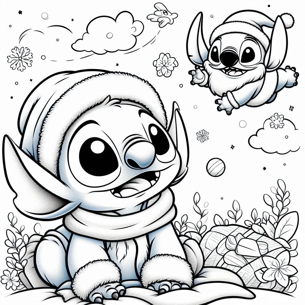 coloriage Stitch Noël à imprimer pdf gratuit