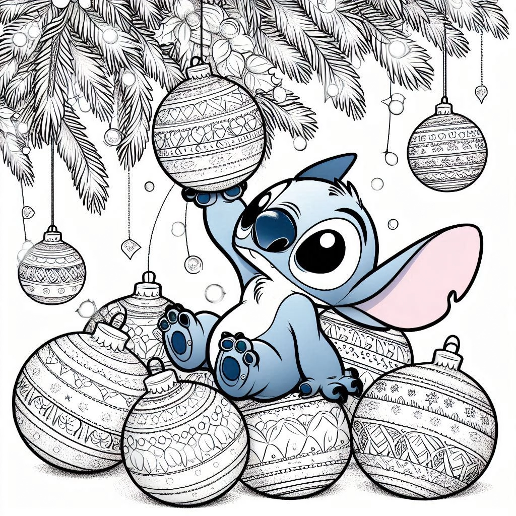 coloriage Stitch Noël et decoupage a imprimer gratuit