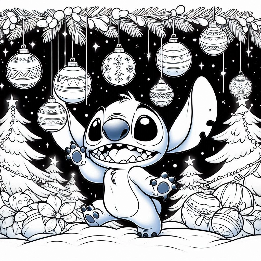 coloriage Stitch Noël et decoupage a imprimer gratuit 1