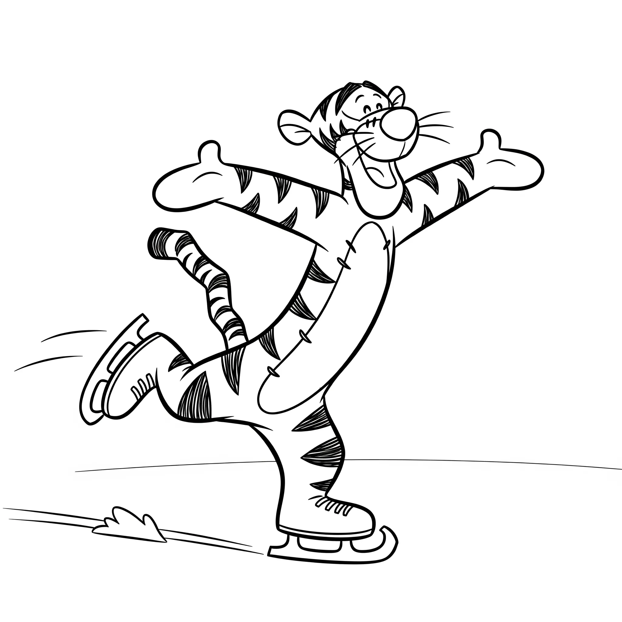 coloriage Tigrou fait du patin à glace à imprimer pour enfants