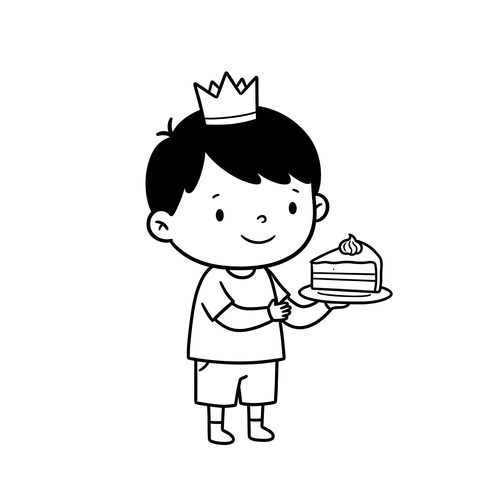 coloriage Un enfant portant une couronne et tenant une part de galette gratuit a imprimer