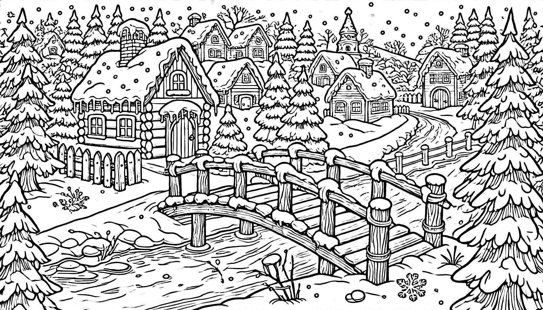 coloriage Village de Noël pour enfant de à imprimer