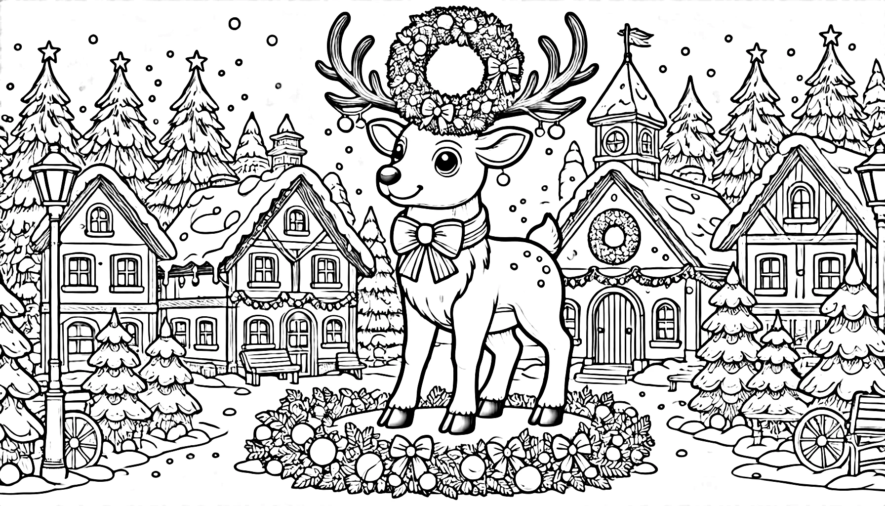 coloriage Village de Noël pour enfants a imprimer gratuit