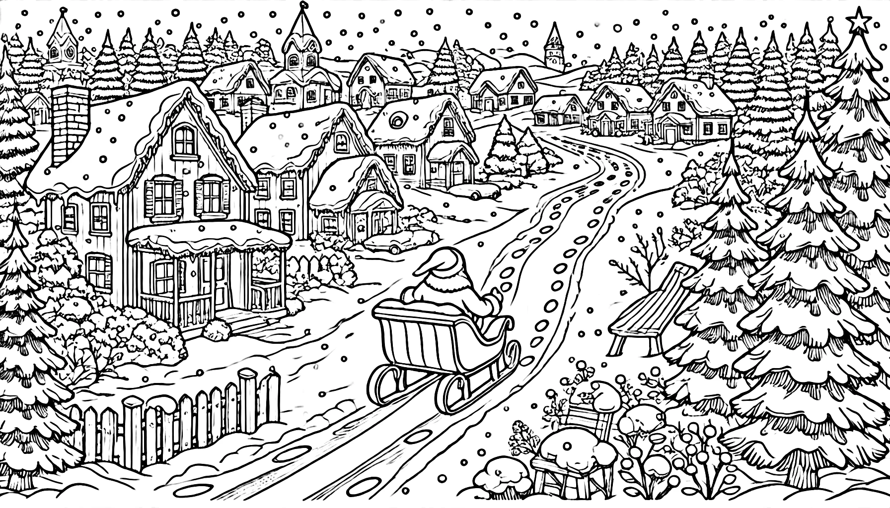 coloriage Village de Noël pour enfant de à imprimer 1