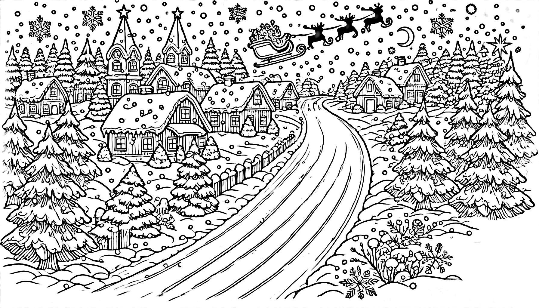 coloriage Village de Noël a colorier en ligne