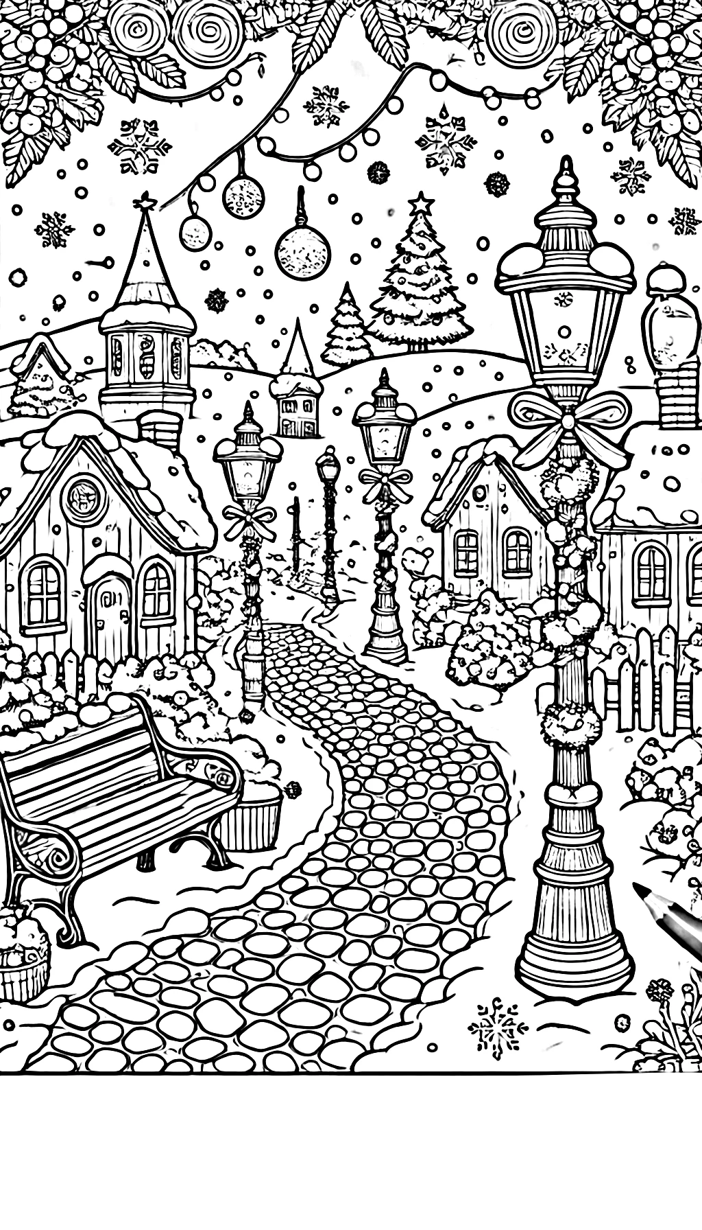 imprimer coloriage Village de Noël gratuit