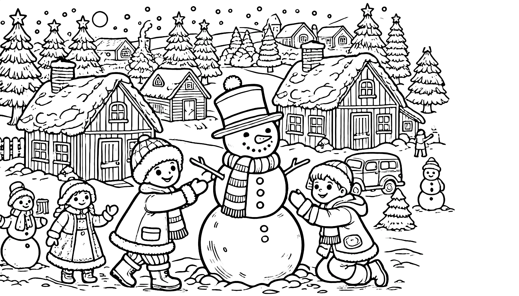 coloriage Village de Noël pour enfant de 5 ans