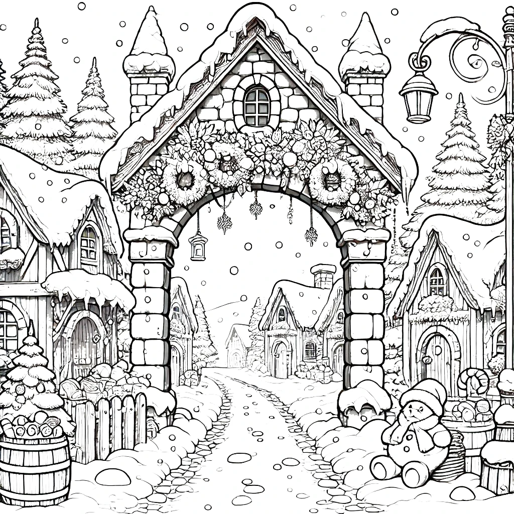 coloriage Village de Noël pour enfant de à imprimer 2