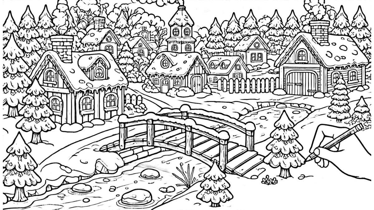 coloriage Village de Noël pour enfant de 6 ans