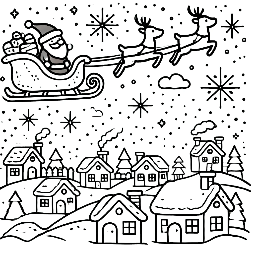 image de coloriage Village de Noël pour enfant