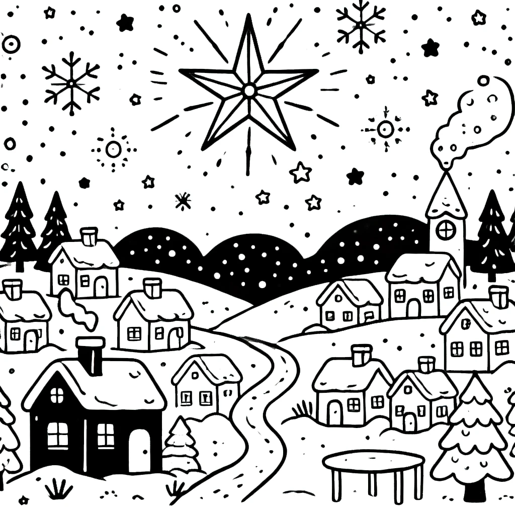 coloriage Village de Noël pour enfant de 3 ans