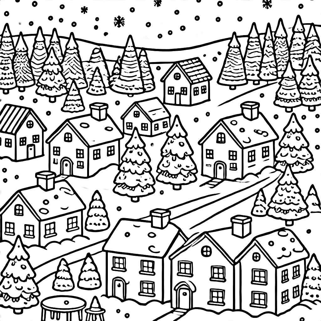 imprimer coloriage Village de Noël gratuit 1