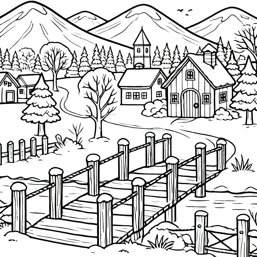 coloriage Village de Noël gratuit a imprimer 1