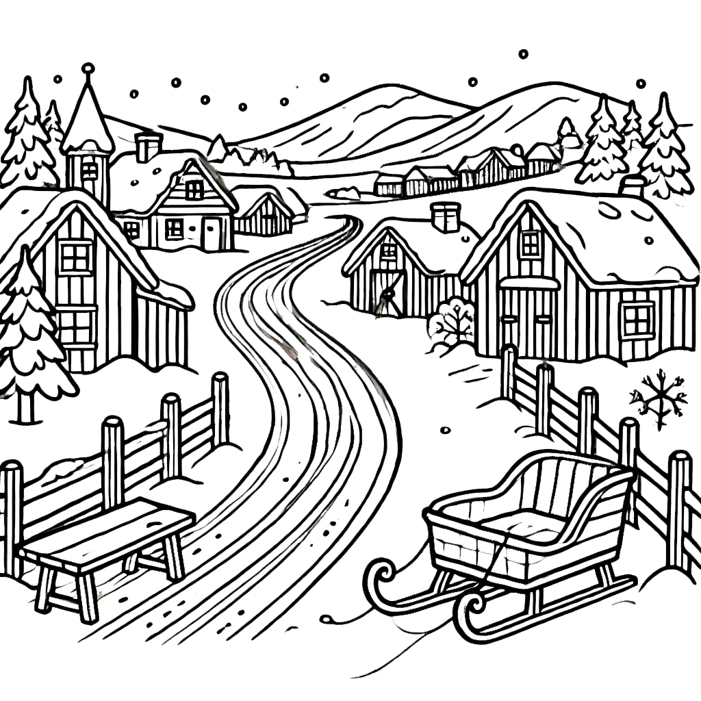 coloriage Village de Noël à imprimer pour enfant de 3 ans