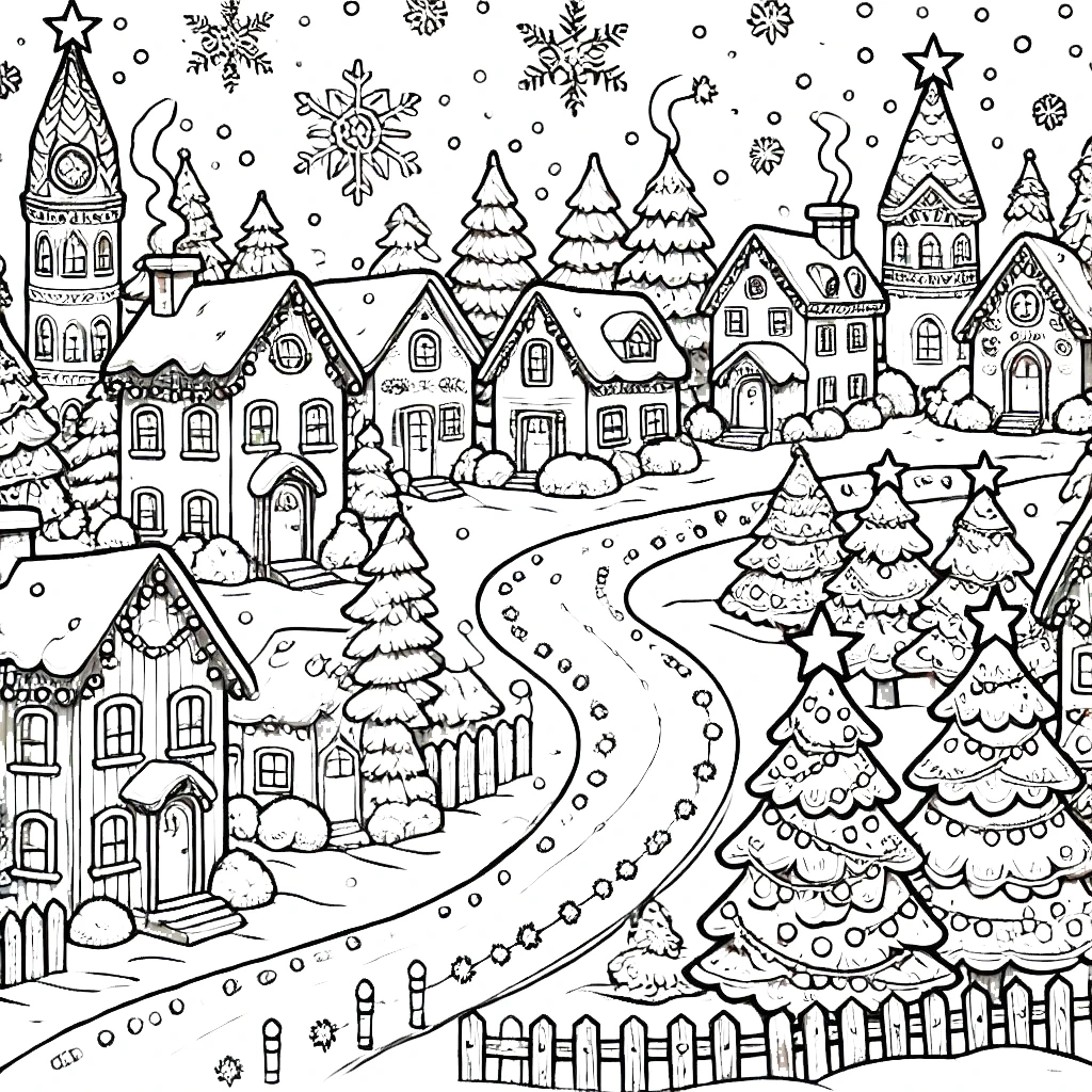 coloriage Village de Noël pour enfant de 2 ans