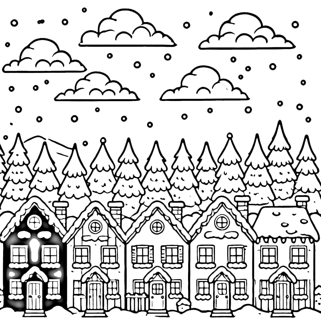 coloriage Village de Noël gratuit pour enfants 1