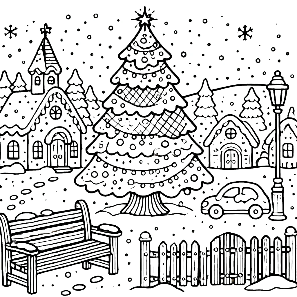 coloriage Village de Noël à imprimer pour enfants