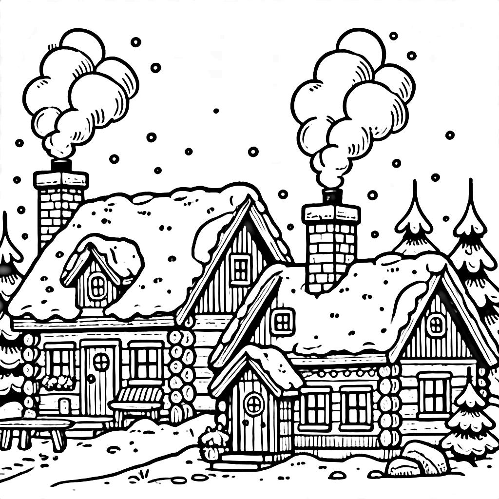 coloriage Village de Noël pour enfants à imprimer